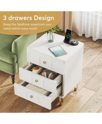 3-Drawer Nightstand, White and Gold Nightstand
