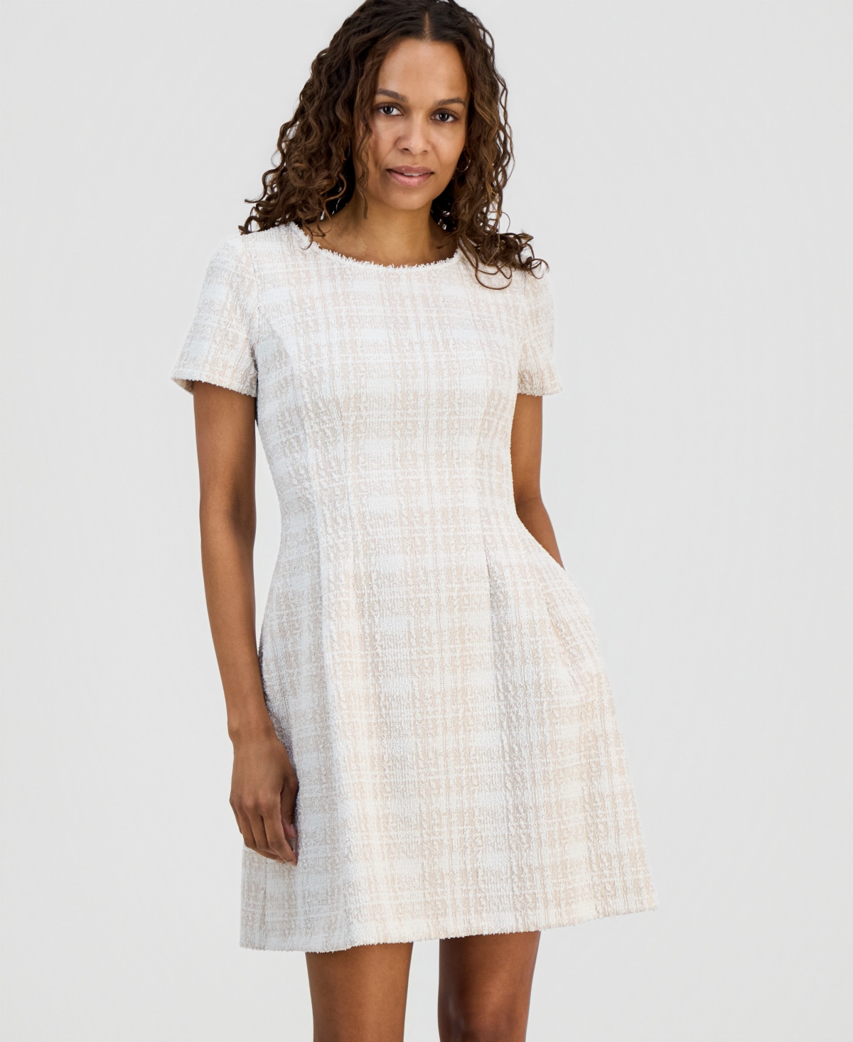 Connected Petite Ponte Front-Tuck Fit & Flare Dress