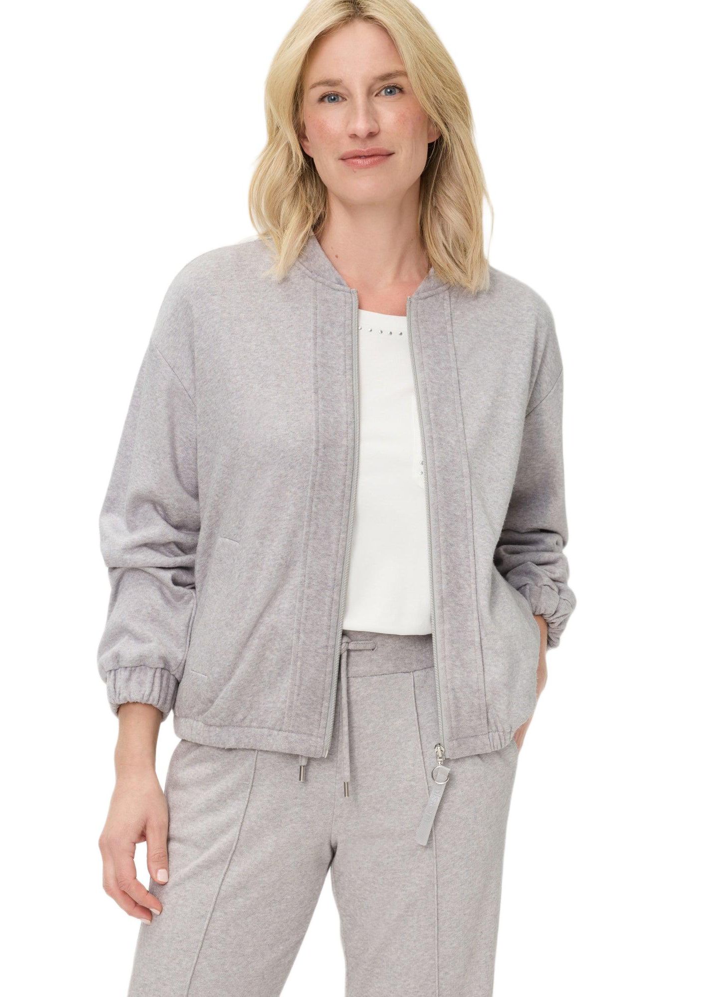 Женская куртка Olsen Collarless Zip Front Jersey Jacket, цвет: Серый меланжевый — фото 1