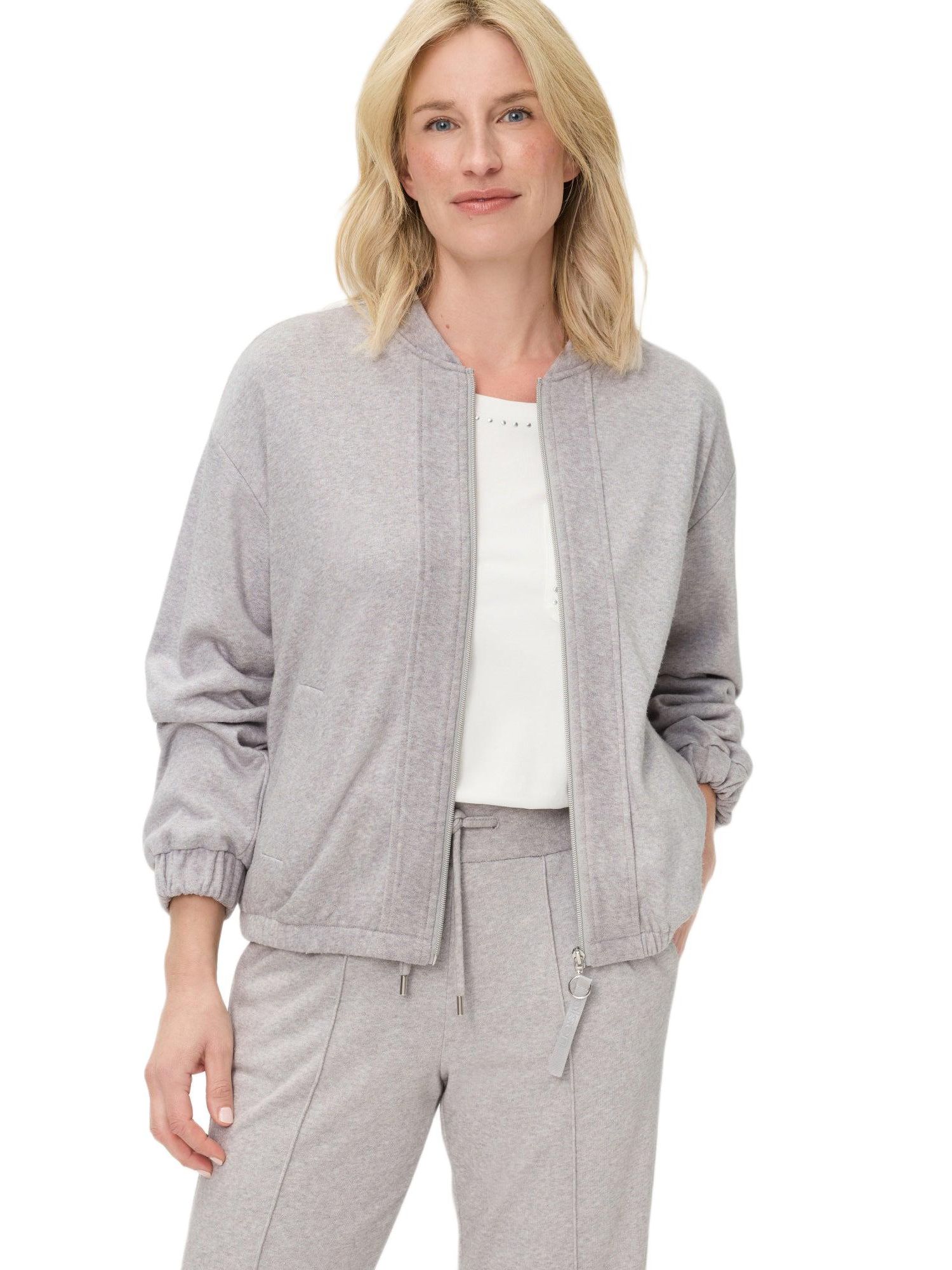Women's Collarless Zip Front Jersey Jacket