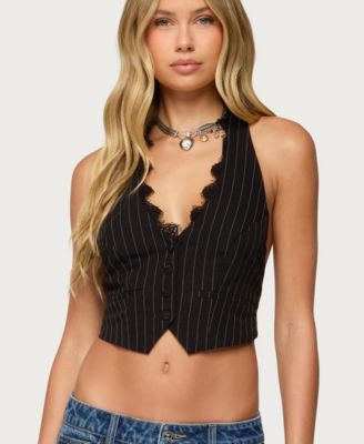 Womens Devon Lacey Pinstripe Halter Top