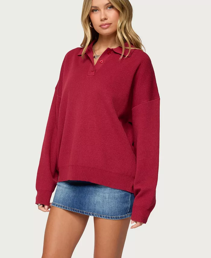 Women's Lorie Oversized Knit Polo Sweater - thumbnail 9