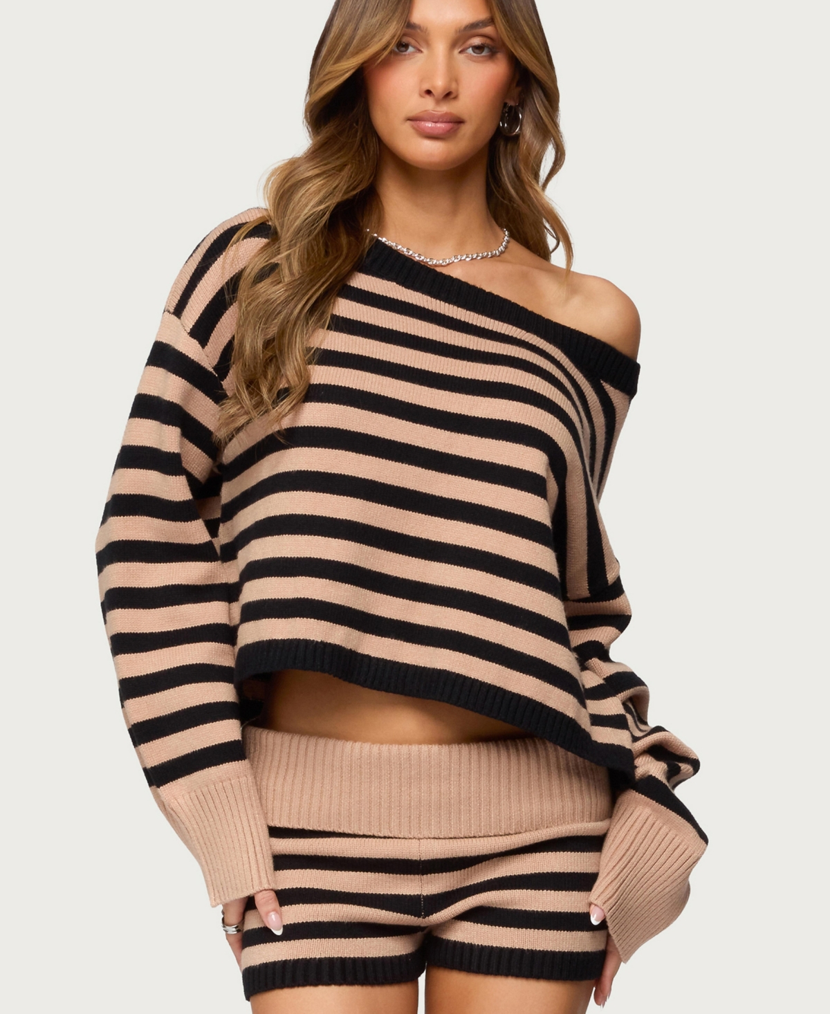 Edikted Womens Saphi Striped Oversized Knit Sweater