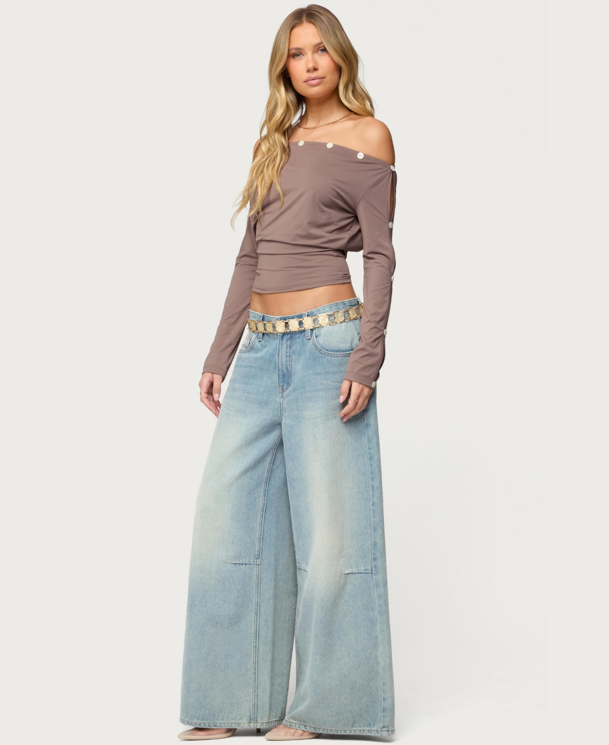 Edikted Women's Ronee Off Shoulder Button Cutout Top