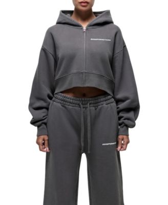 Women's Vintage Grey Crop Zip Hoodie