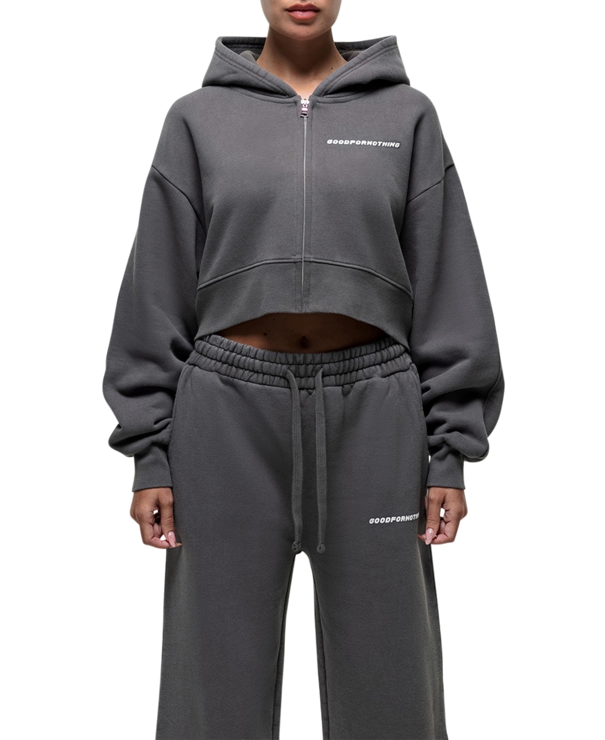 Good For Nothing Women's Vintage Grey Crop Zip Hoodie