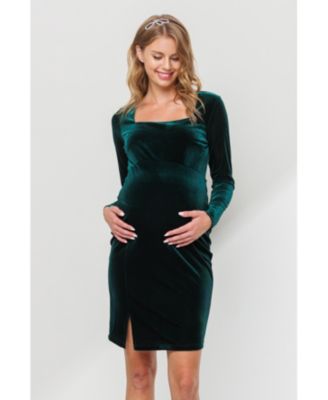 Maternity Velvet Long Sleeve Square Neck Mini Dress