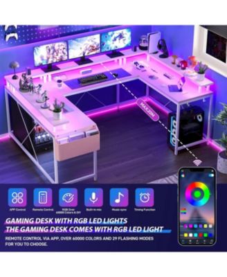 78" U-Shaped Computer Desk with Power Outlets, RGB LED and Storage, Reversible L-Shaped Gaming Desk