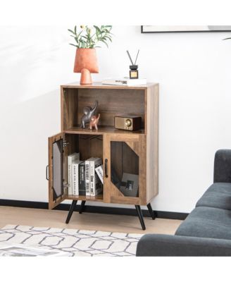 2-Door Kitchen Storage Bar Cabinet Buffet Sideboard w/ Wine Rack & Glass Holder