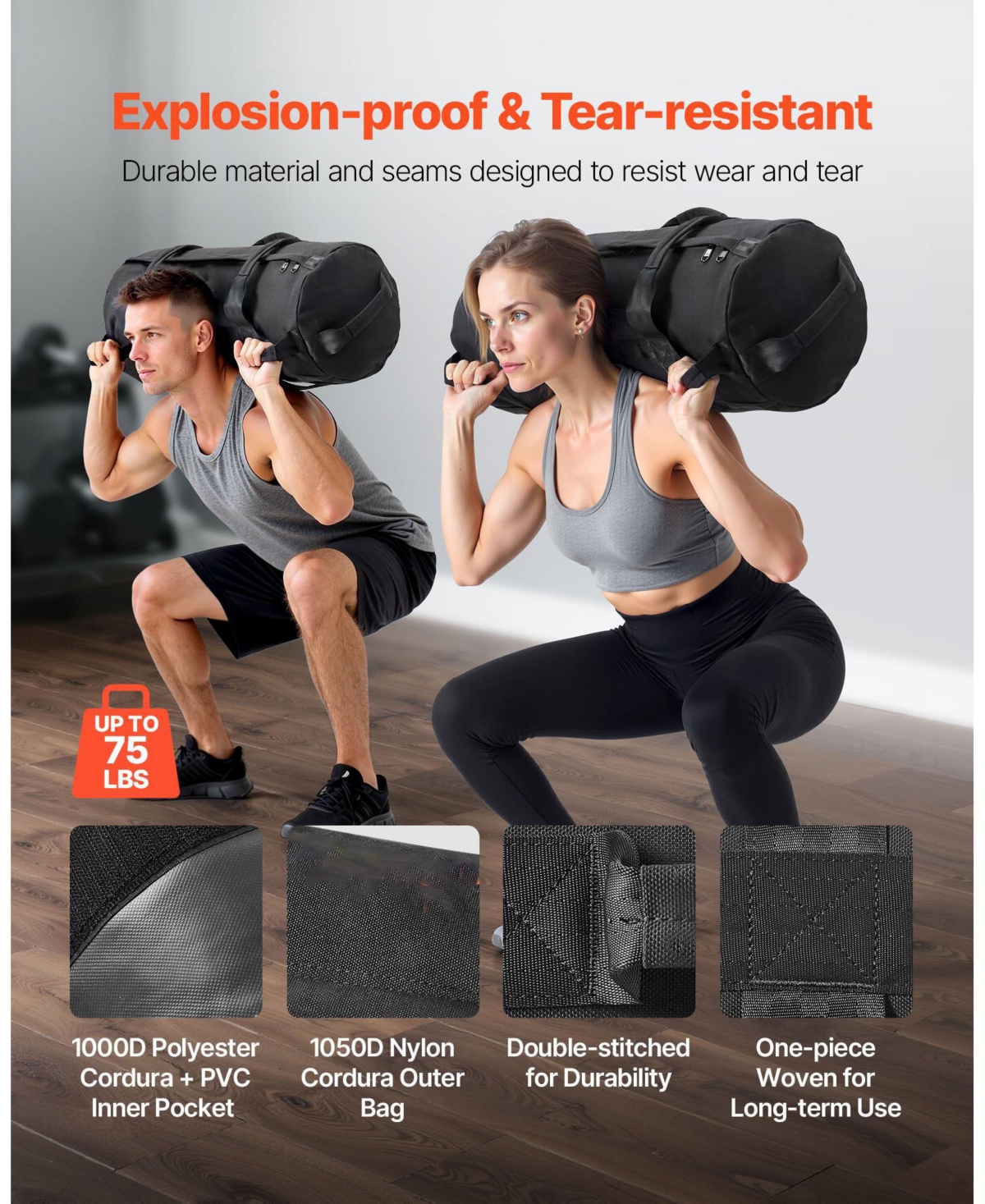 Sugfit Workout Sandbag Adjustable 25–75 Lb Power Bag for Strength Training (Unfilled)