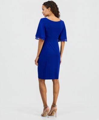 Petite Double Flared-Sleeve Bar-Trim Dress