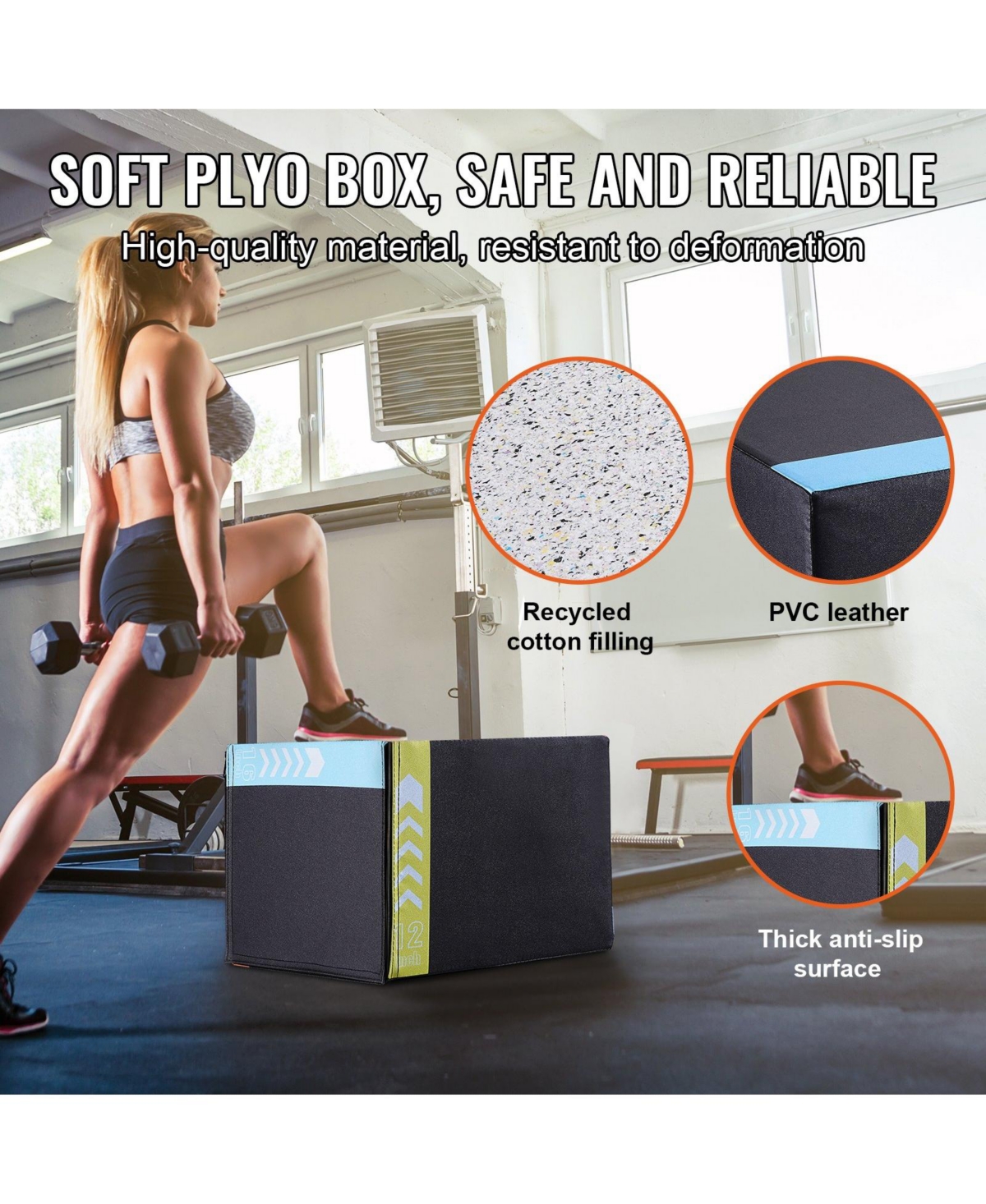 Sugift 3-in-1 Plyo Jump Box 16/14/12" Soft Cotton Agility Training Box