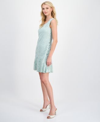 Women's Floral-Lace Ruffle-Hem Sleeveless Dress