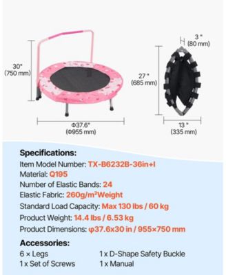 36" Kids Trampoline Foldable Indoor Outdoor Mini Trampoline with Handle Red