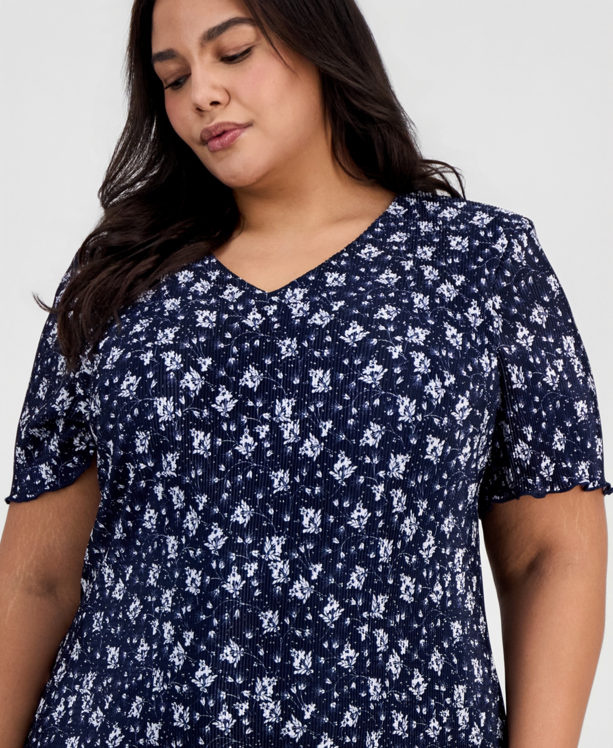 Connected Plus Floral Ruffle-Tiered V-Neck Sheath Dress