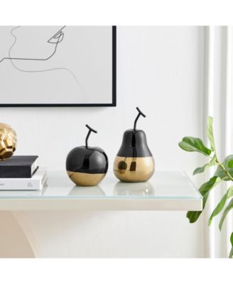 Vost Dipped Fruit Ceramic Sculpture Set of 2 - Black/Gold