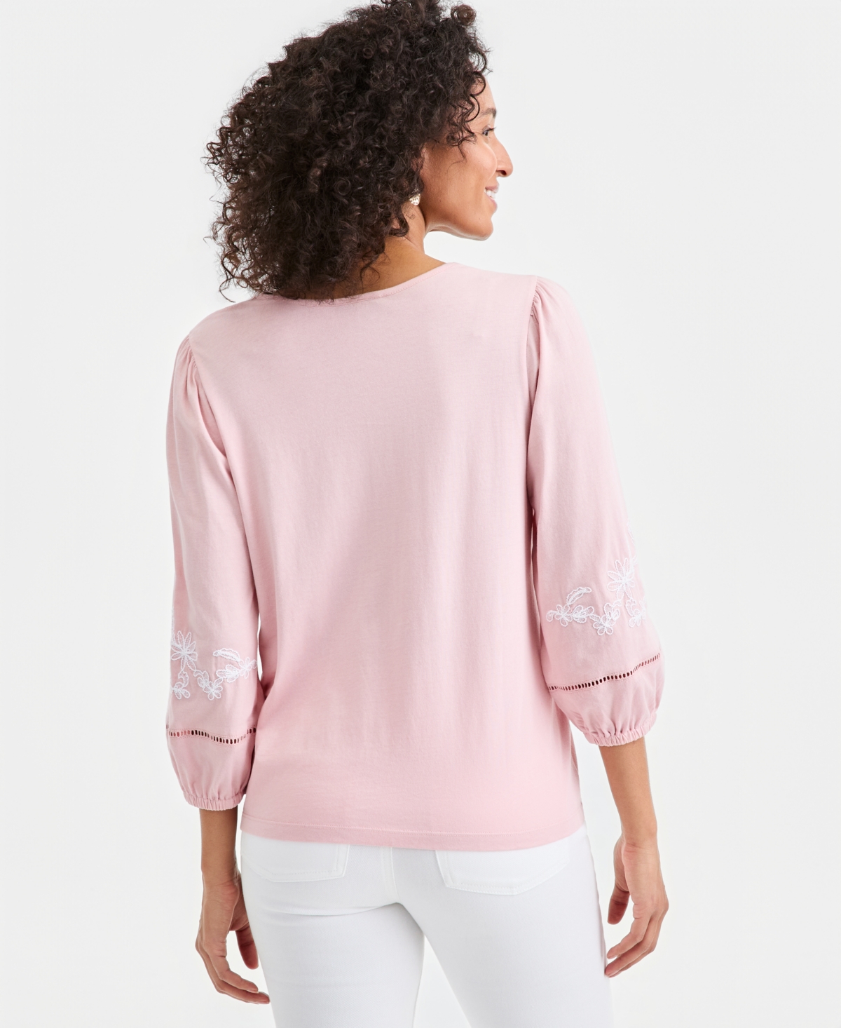 Style & Co Women's Embroidered V-Neck 3/4-Sleeve Top, Macy's Exclusive