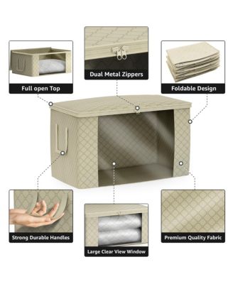 Foldable Storage Bag Organizers, Large Clear Window & Carry Handles, Great for Clothes, Blankets and Closets