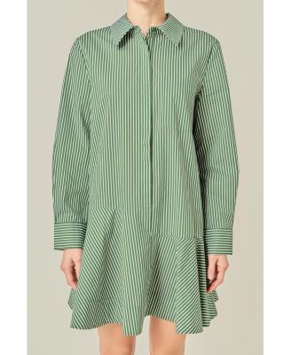 Women's Stripe Collar Flared Skirt Dress