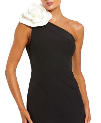 Women's Crepe One Shoulder Mermaid Gown With 3D Flower