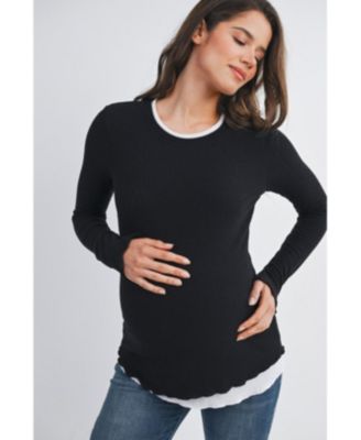Maternity Ribbed Layer Contrast Long Sleeve Top