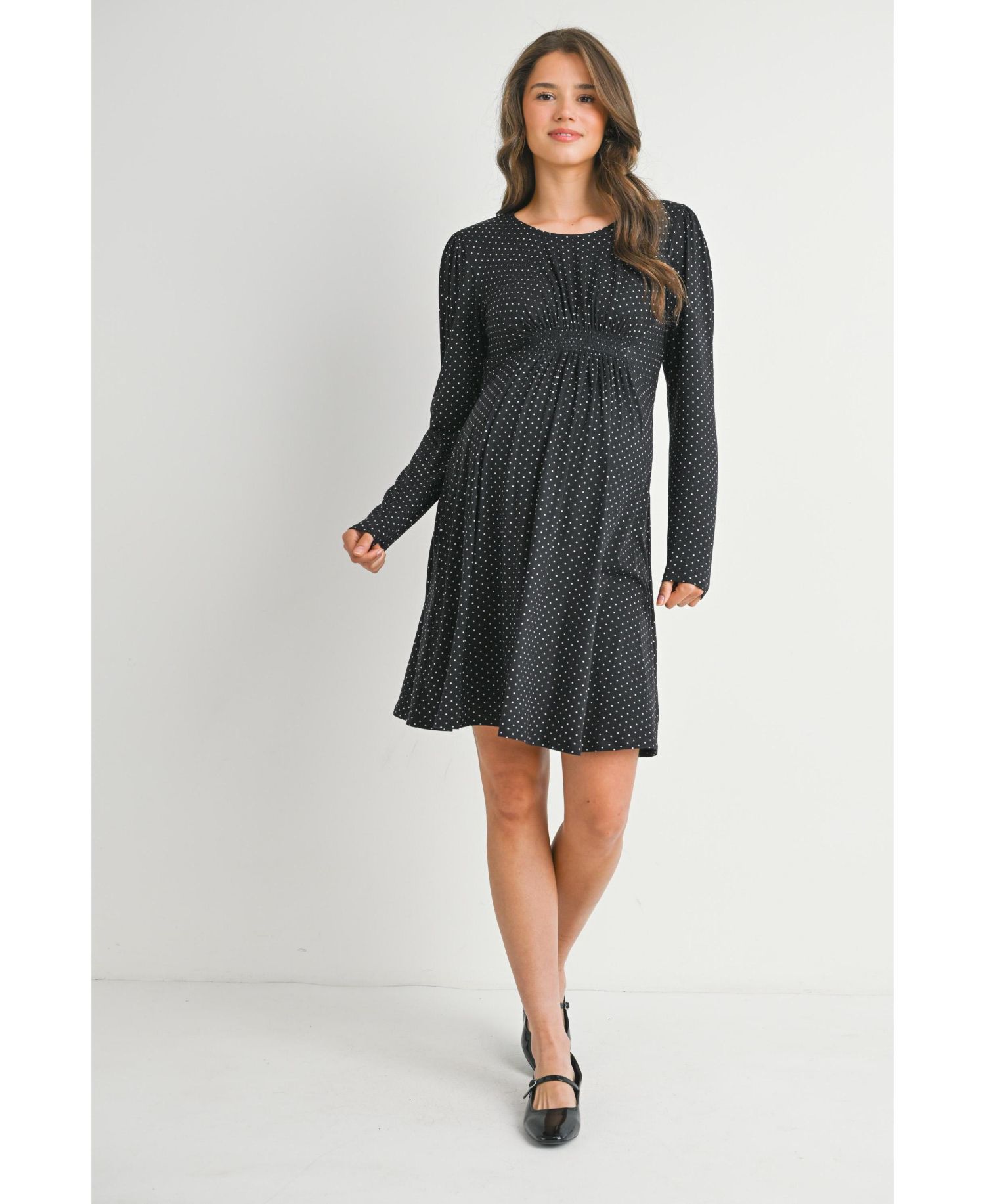 Women's Long Sleeve Crewneck Polka Dot Dress