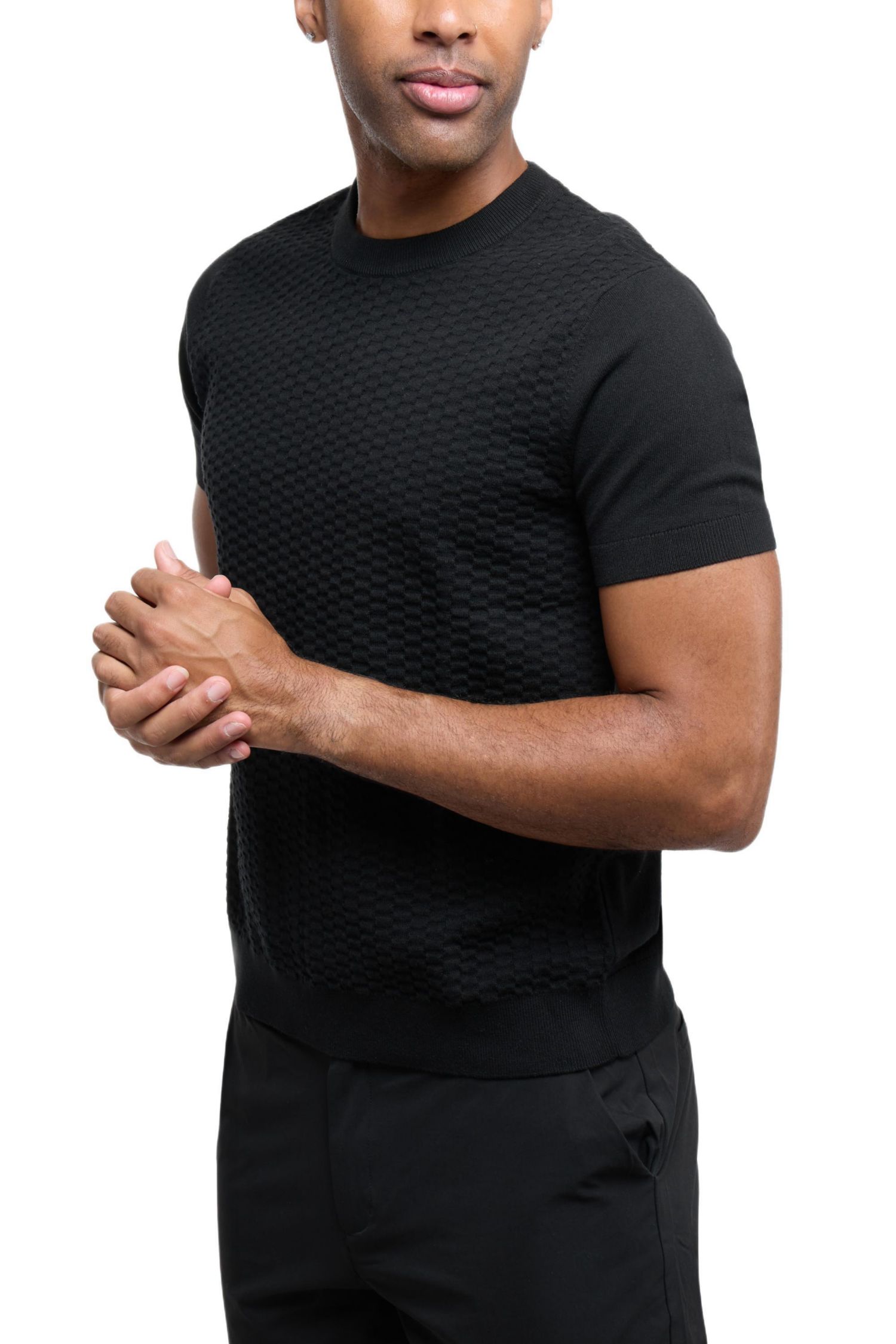 X RAY Men's Crew Rib Neck Checkered Sweater