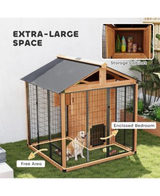 Extra Large Dog House with Storage Cabinet, Bowls, Light