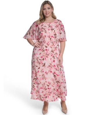 Plus Size Smocked Waist Cape-Sleeve Dress