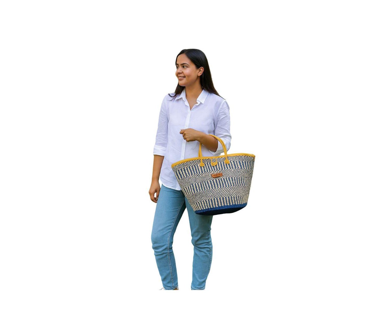 Женская сумка SAWA SAWA Ripples of Nourishment Handmade Sisal Straw Basket, цвет: Синий / Молочный — фото 4