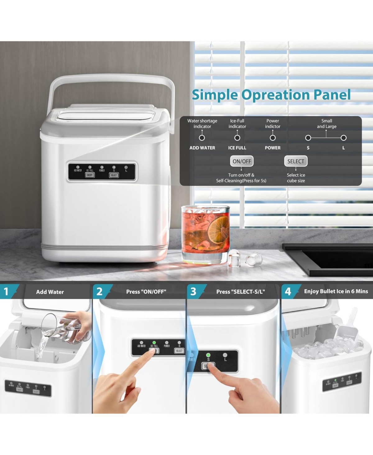 Cowsar Countertop Ice Maker, 26-Lb./Day, Self-Cleaning