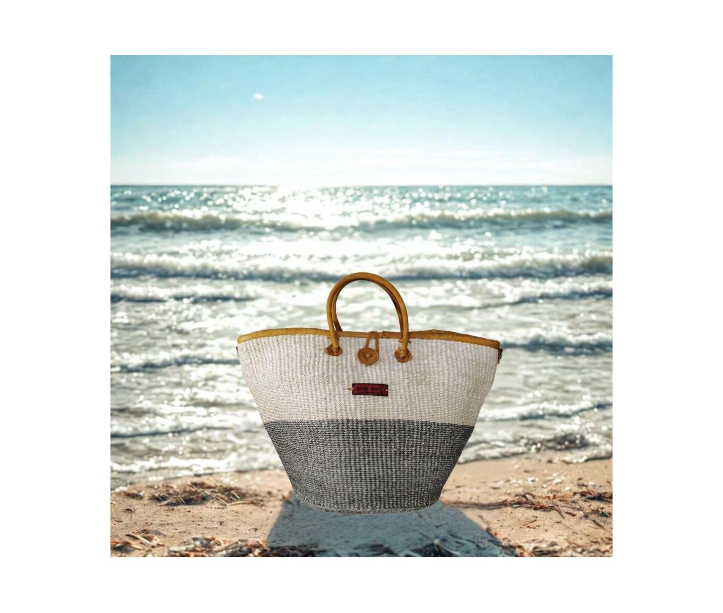 Женская сумка SAWA SAWA Ash and Ivory Wisdom Handmade Sisal Straw Basket, цвет: Молочный / Серый — фото 6