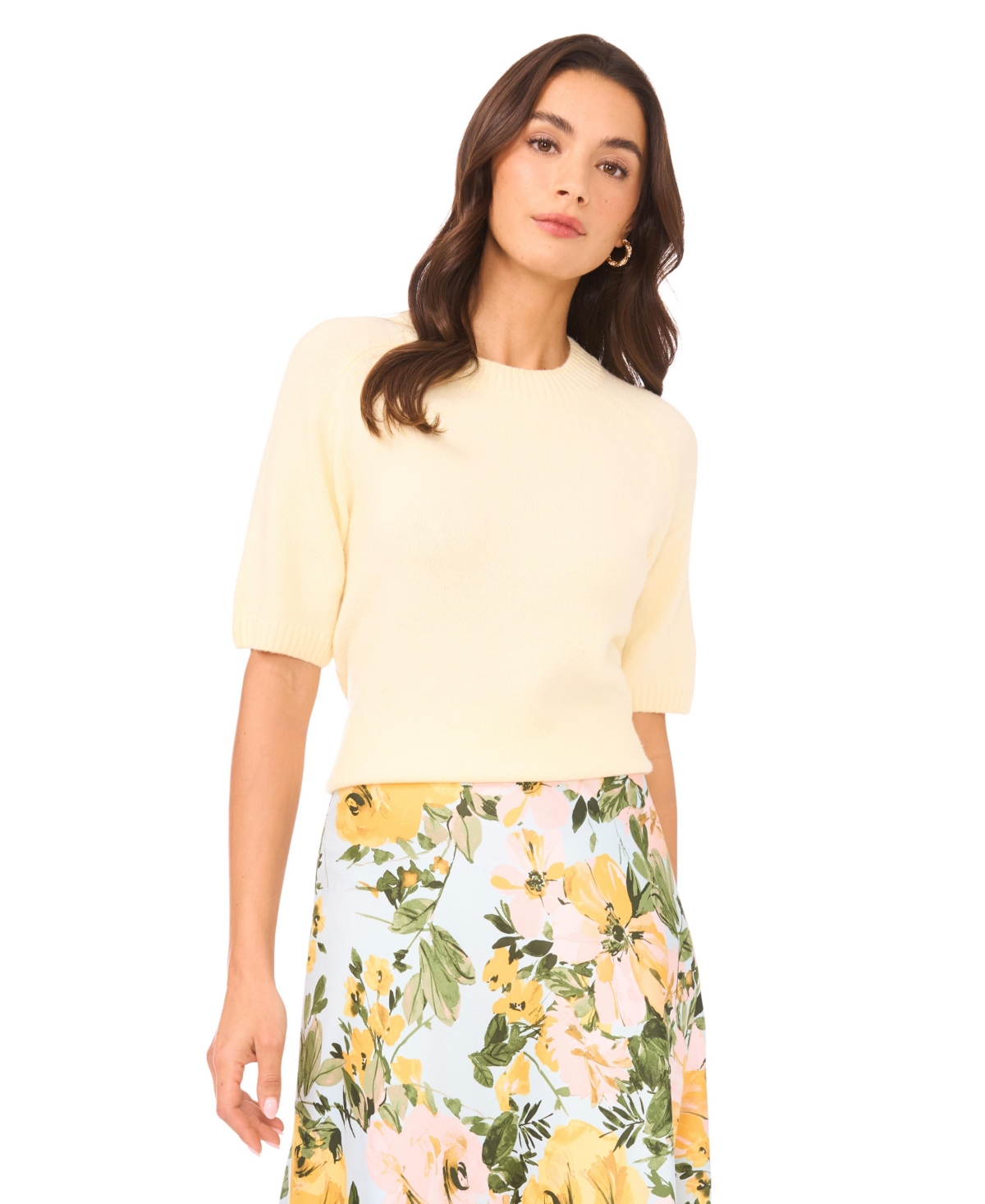 1.state Women's Short-Sleeve Crewneck Sweater