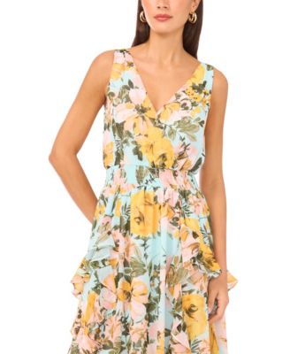 Women's Sleeveless V-Neck Ruffle Maxi Dress