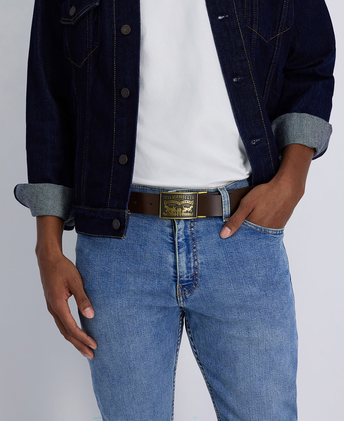 Мужской ремень Levi's Western Leather Belt with Removable Plaque Buckle, цвет: Коричневый — фото 5