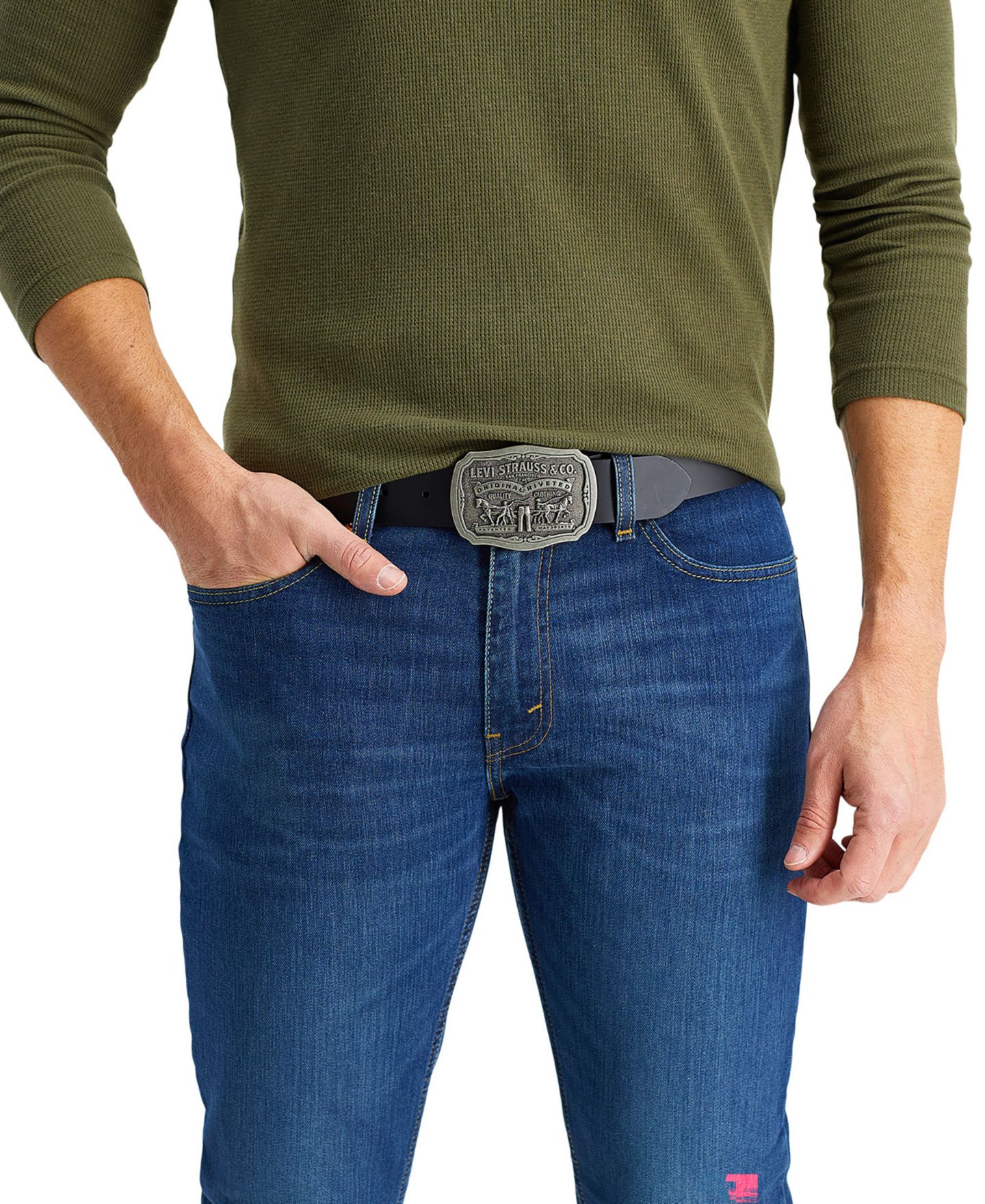 Мужской ремень Levi's Leather Belt with Plaque Buckle, цвет: Чёрный — фото 6