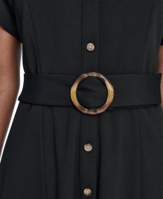 Women's Extended Cap-Sleeve Belted Shirtdress