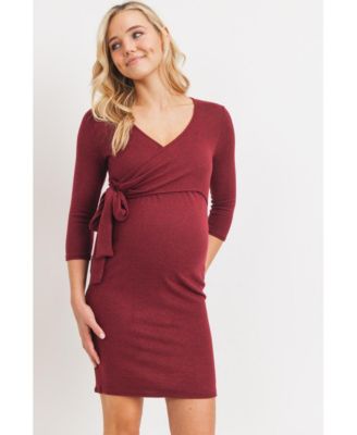 Maternity V Neck Wrap 3/4 Sleeve Nursing Dress