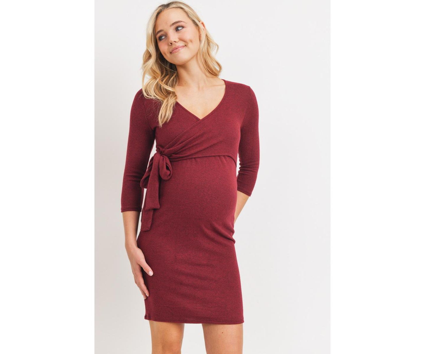 Женское платье Hello Miz V Neck Wrap 3/4 Sleeve Nursing, цвет: Бордовый — фото 1