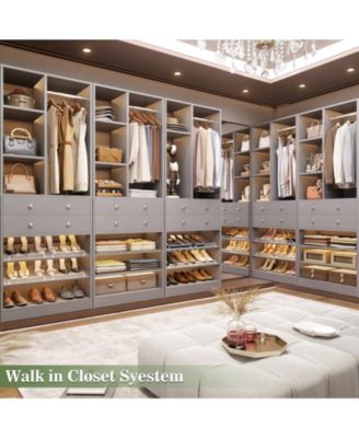 28'' Freestanding Closet Storage System with 2 Drawers, Closet Tower with Hanging Rod, Shelves & Adjustable Shoe Racks