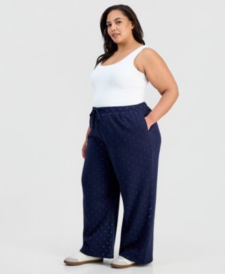 Trendy Plus Size Dot-Print Wide-Leg Fleece Pants