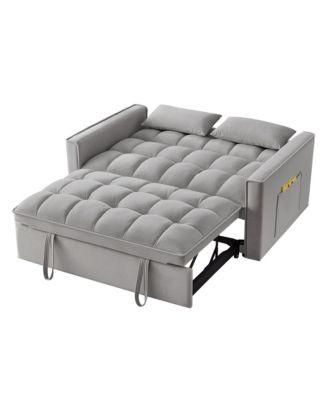 4 in1 Loveseat Sofa Bed with Armrests & Storage Pockets, Multi-Function Tufted Pull-out Sofa Bed with Adjustable