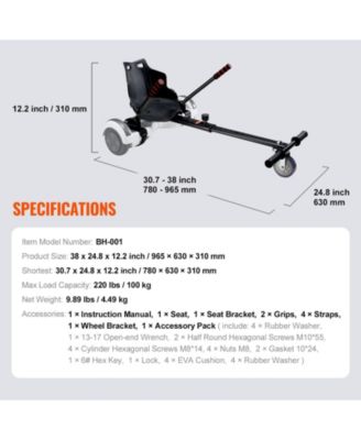 Hoverboard Seat Attachment Compatible with 6.5" 8" 8.5" 10" Boards, Adjustable Frame, Grips Control, 220 lb Capacity for Kids and Adults