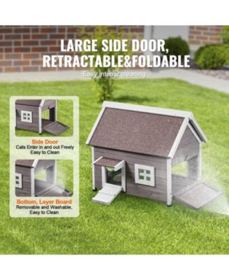 Weatherproof Wooden Outdoor Cat House with Side Door, 30