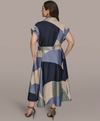 Plus Size Printed Collared Shirt Dress