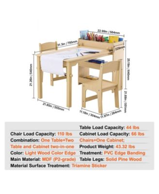 Kids Art Table with 2 Chairs Wood Activity Table with Cabinet for Craft and Learning
