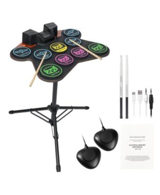 Roll-Up Electric Drum Set 9 Pads with Stand Pedals Light-Up Sticks