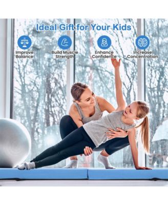 7 FT Folding Balance Beam with Removable Suede Cover and Non-slip Bottom-Navy