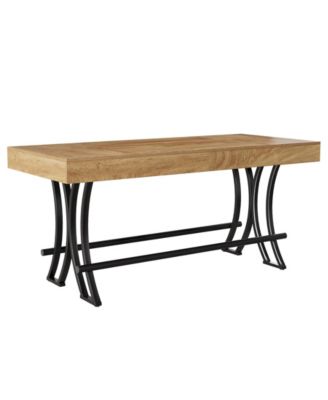 63" Counter Height Dining Table with Metal Footrest, Rectangular Tall Kitchen Bar Table, Natural