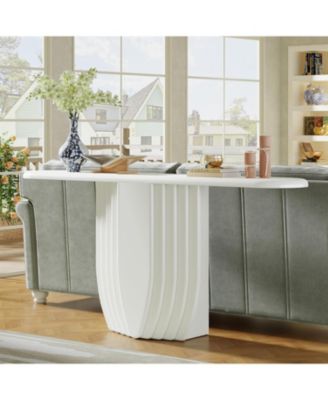 Modern White Console Table, 63 inch Wooden Entryway Sofa Table with Geometric Base, Contemporary Accent Console